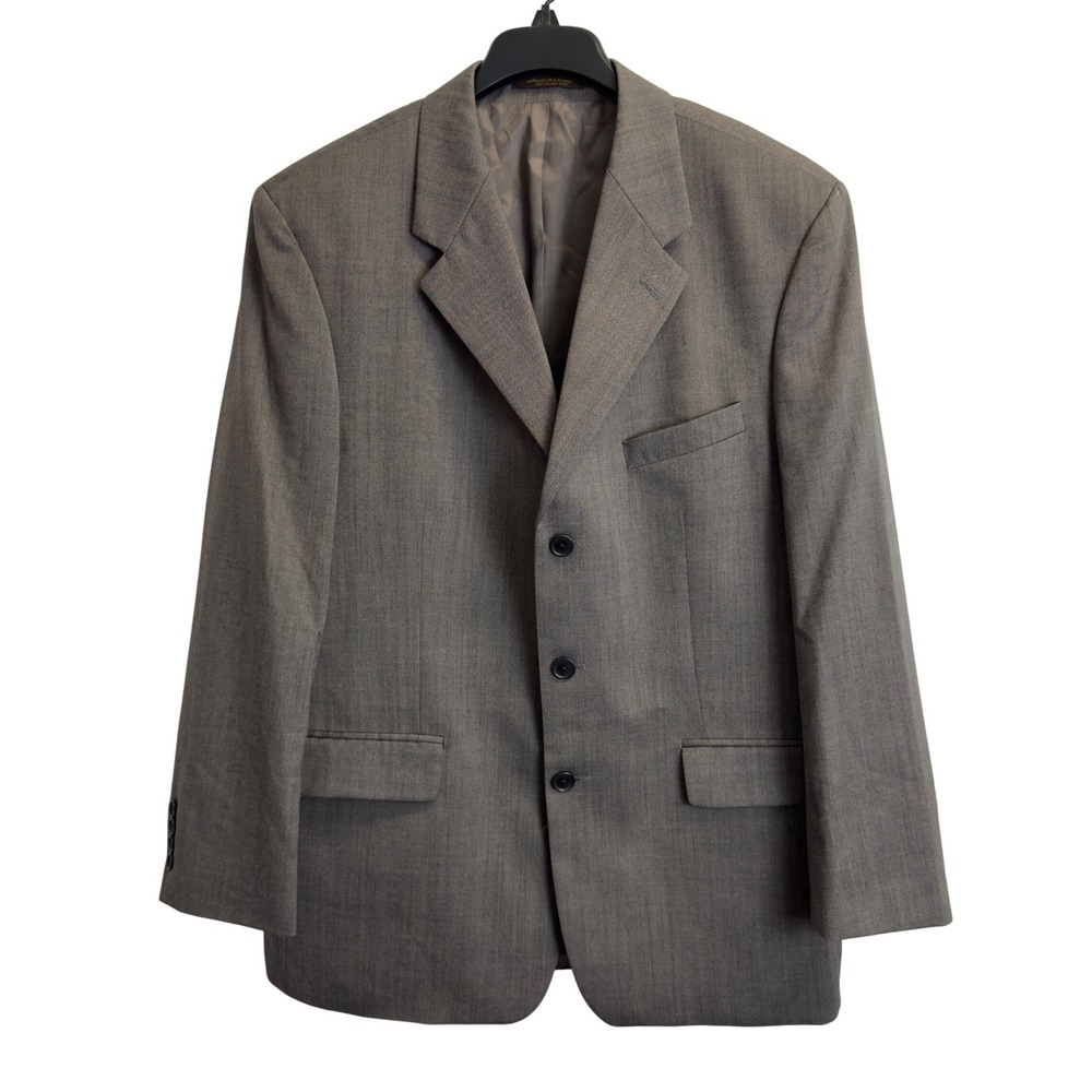 Kasper Mens 46R Pure New Wool Three Button Blazer Grey Sport Coat Made in Canada